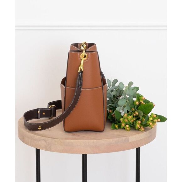 AALLYN Jordan Leather Bucket Bag -Cognac/Gold Hardware - Picture 2 of 16